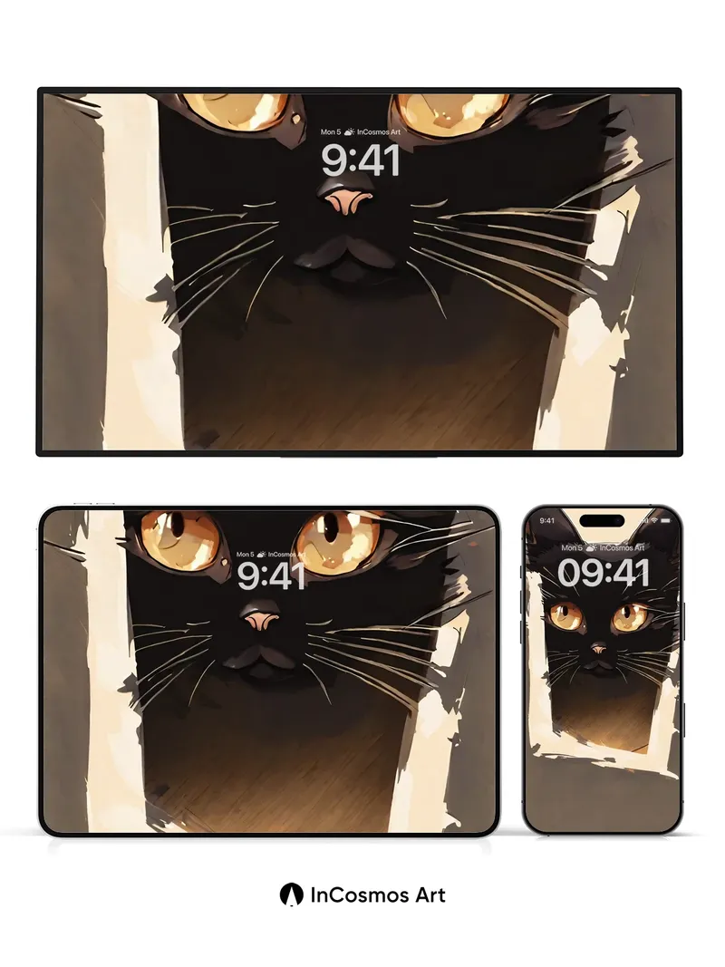 Whispering Shadow Wallpaper with Golden Gaze