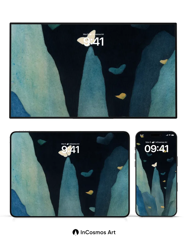 Nocturnal Echo Wallpaper with Floating Wings