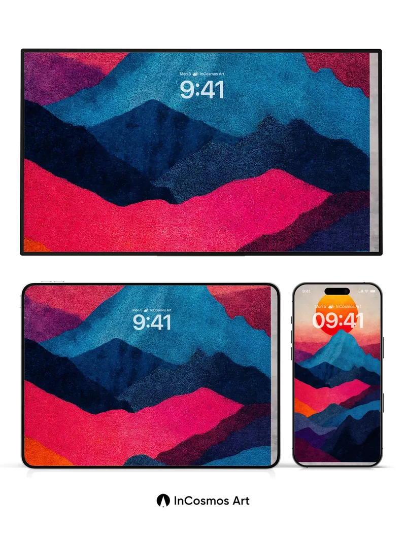 Crimson Horizon Wallpaper with Textured Peaks