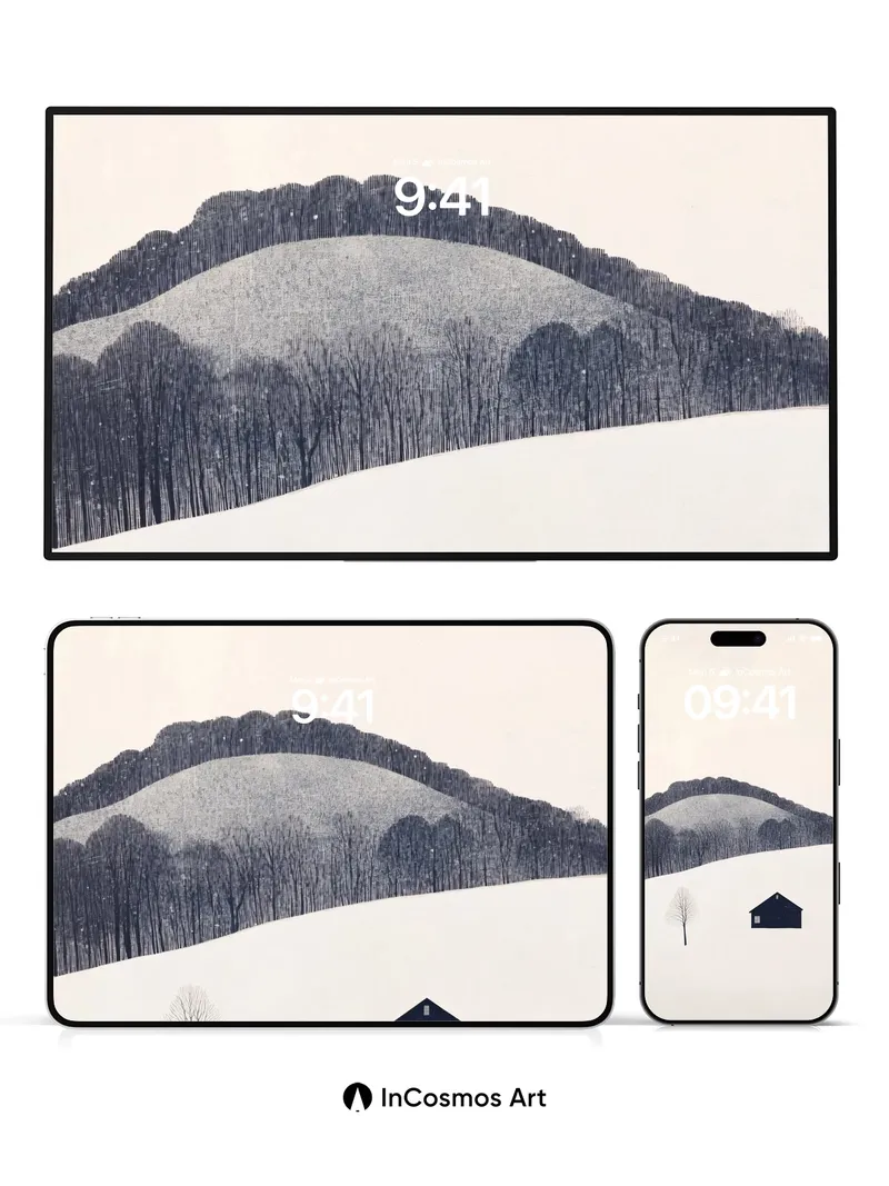 Silent Snowdrift Wallpaper with Midnight Hut