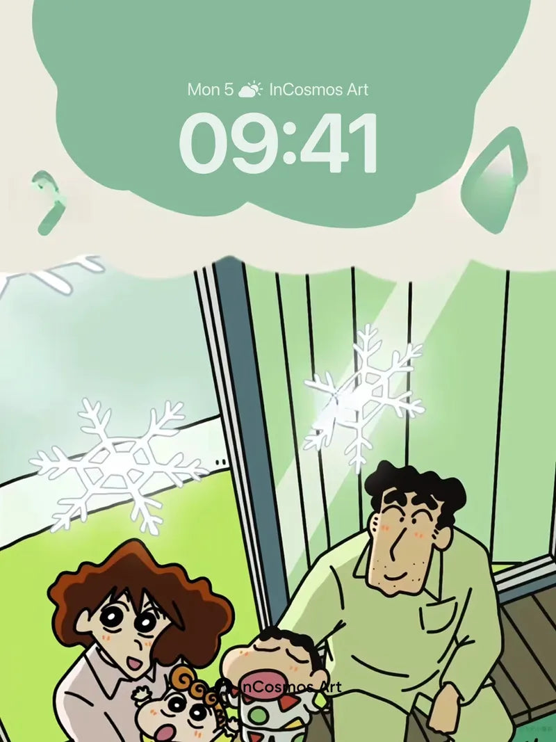 Snowflake Whispers Wallpaper with Anime Family Warmth