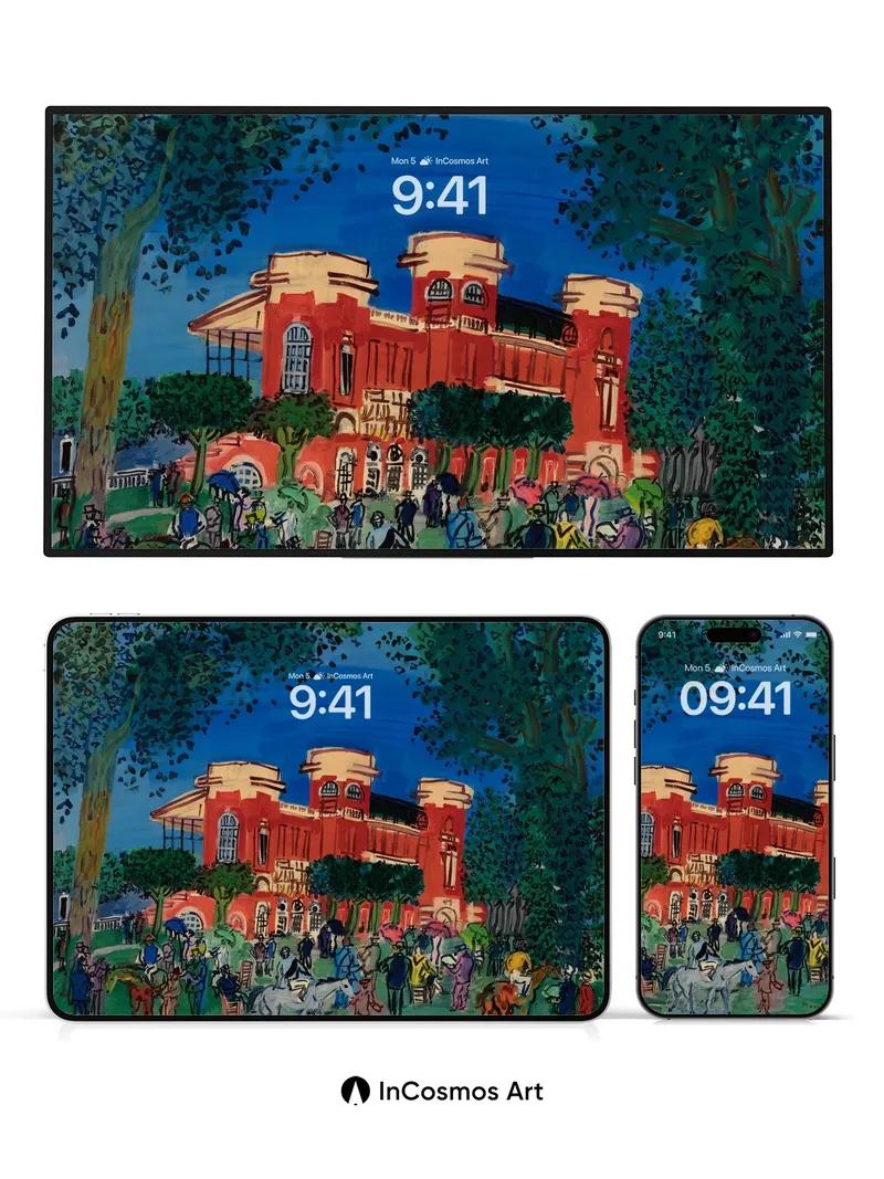 Lively Crimson Canvas Wallpaper with Whimsical Figures