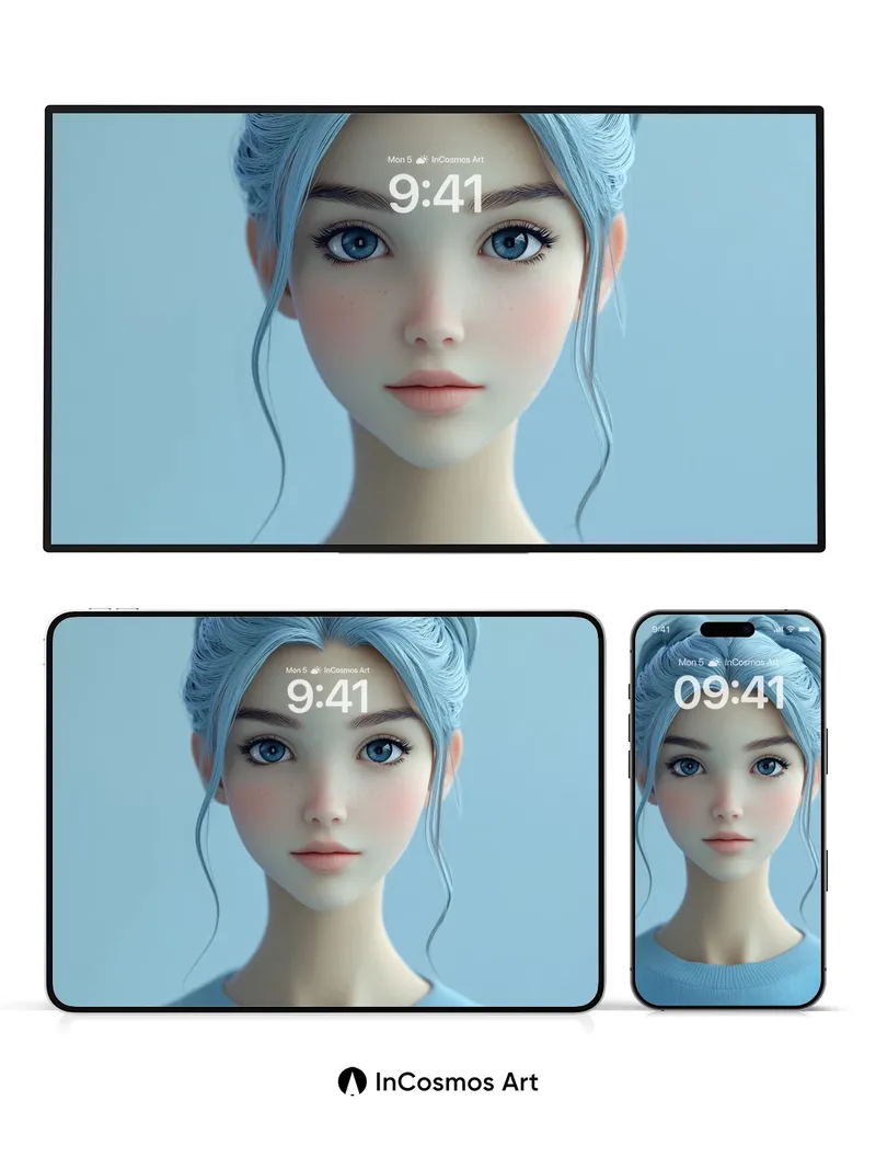 Cerulean Serenity Wallpaper with Frozen Hair