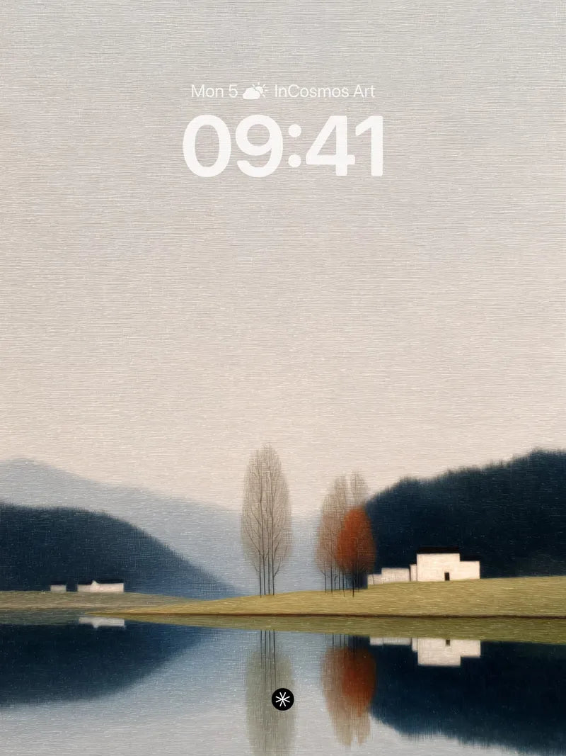 Serene Lake Reflection Wallpaper in Minimalist Haze wallpaper for iPhone, iPad & Mac
