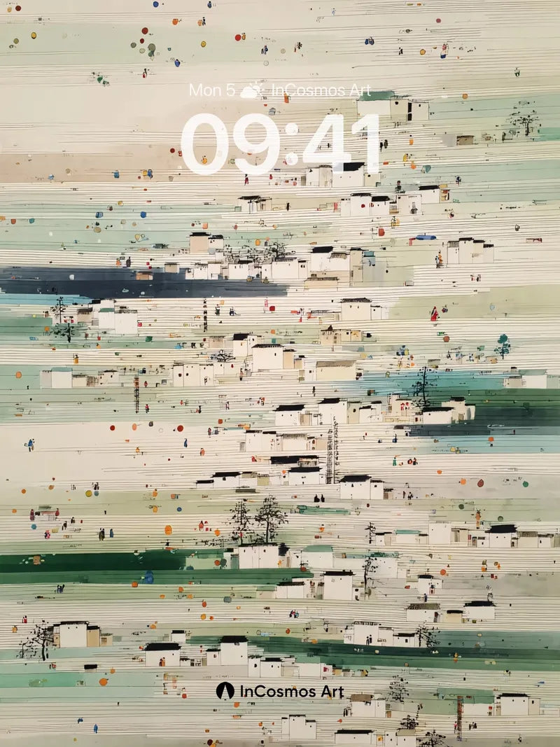 Layered Village Wallpaper with Soft Haze