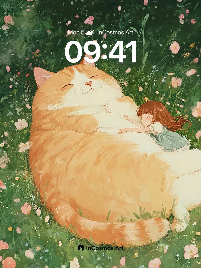 Serenity in Fur Wallpaper with Sleeping Child wallpaper for iPhone, iPad & Mac