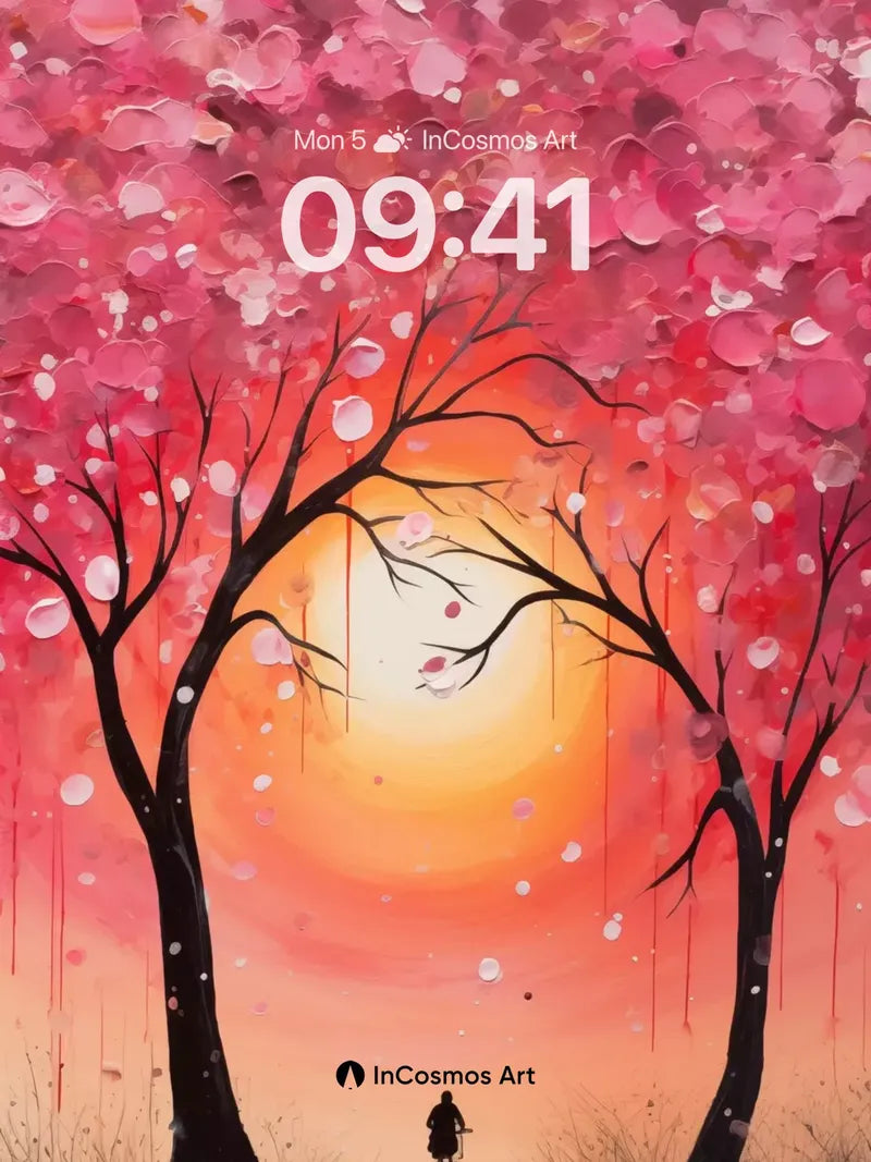 Crimson Canopy Wallpaper with Floating Petals