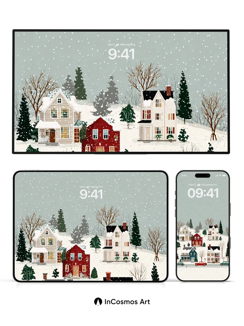 Snowfall Hush Wallpaper with Cozy Homes