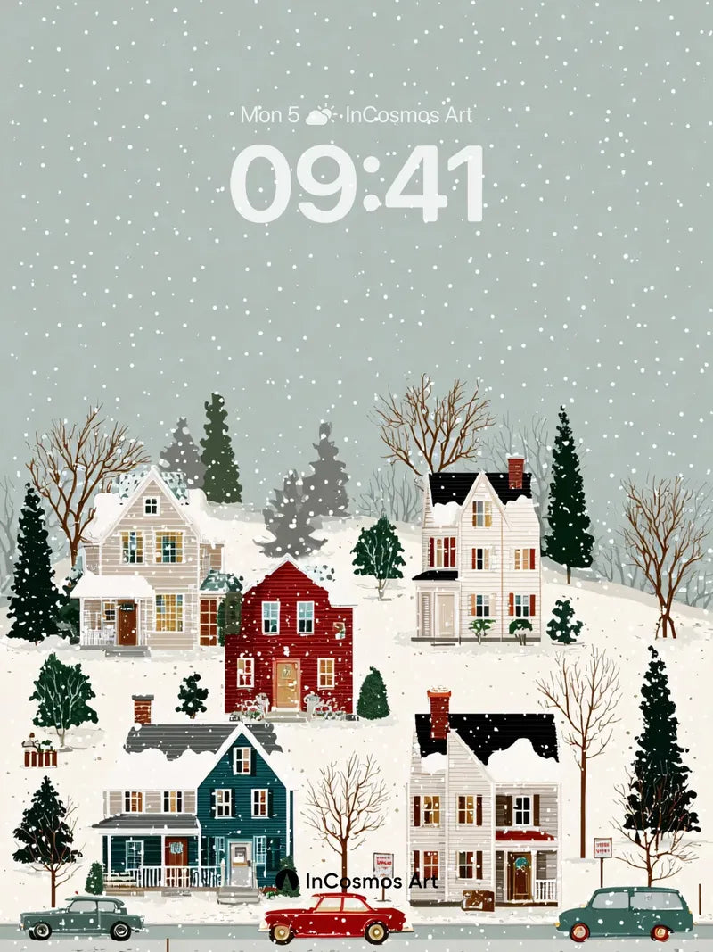 Snowfall Hush Wallpaper with Cozy Homes