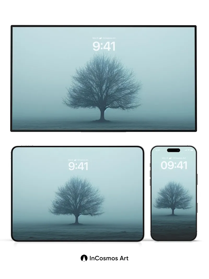Fog Veil Wallpaper with Solitary Tree