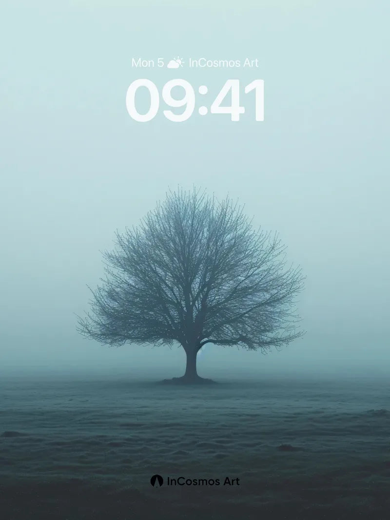 Fog Veil Wallpaper with Solitary Tree
