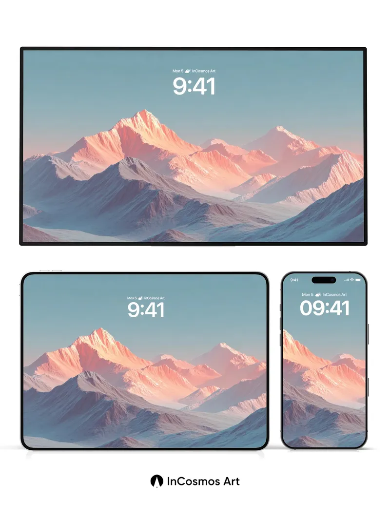 Crimson Dawn Wallpaper with Frozen Peaks