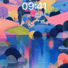 Serene Pastel Hillside Wallpaper with Reflective Water wallpaper for iPhone, iPad & Mac