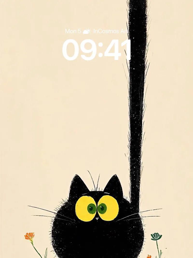 Whimsical Black Cat Wallpaper with Floating Eyes