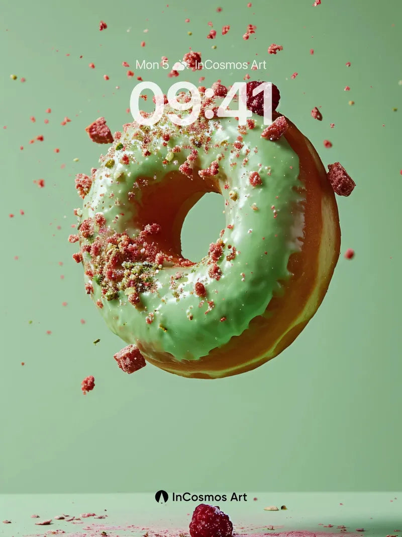 Floating Green Donut Wallpaper with Raspberry Dust wallpaper for iPhone, iPad & Mac