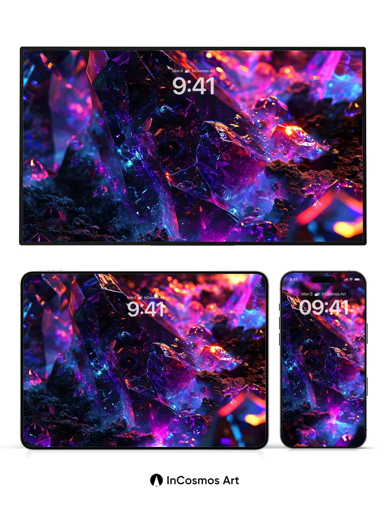 Luminous Crystal Wallpaper with Electric Veins