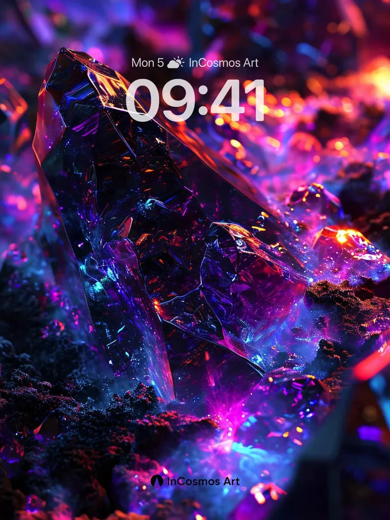 Luminous Crystal Wallpaper with Electric Veins