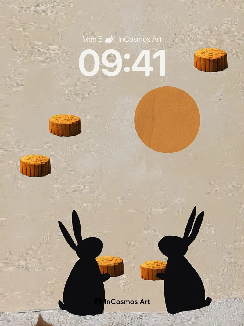 Serenity Moonlit Rabbit Wallpaper with Floating Stumps