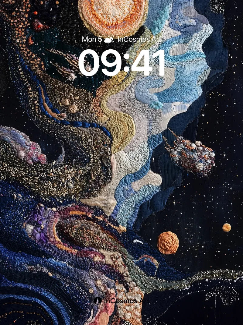 Cosmic Tapestry Wallpaper with Embroidered Stars