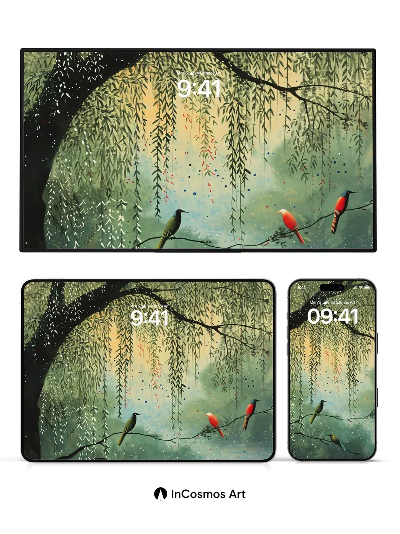 Whispering Willow Wallpaper with Feathered Echoes