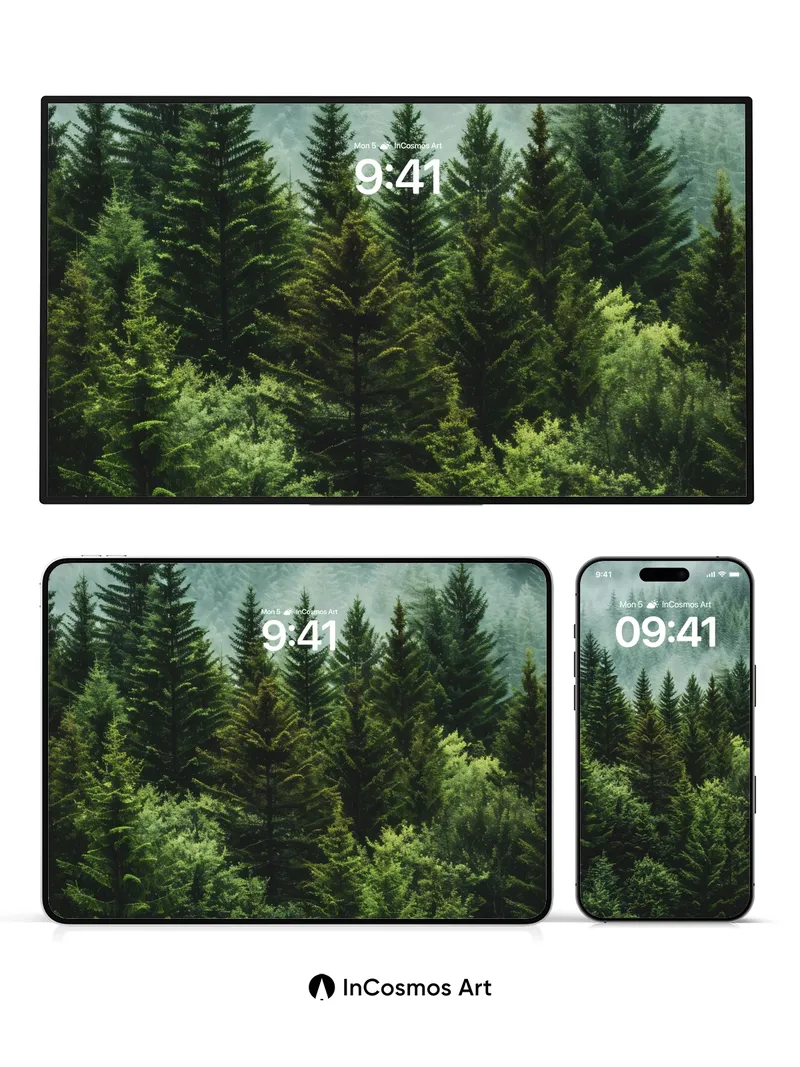 Mist-Weaved Pine Wallpaper with Whispering Canopy