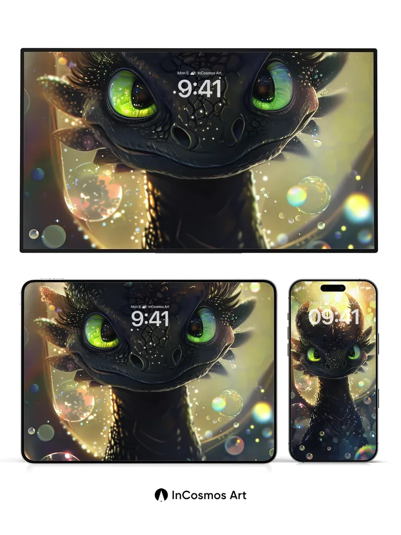 Luminous Dragonling Wallpaper with Ethereal Bubbles