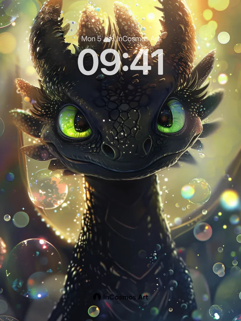 Luminous Dragonling Wallpaper with Ethereal Bubbles