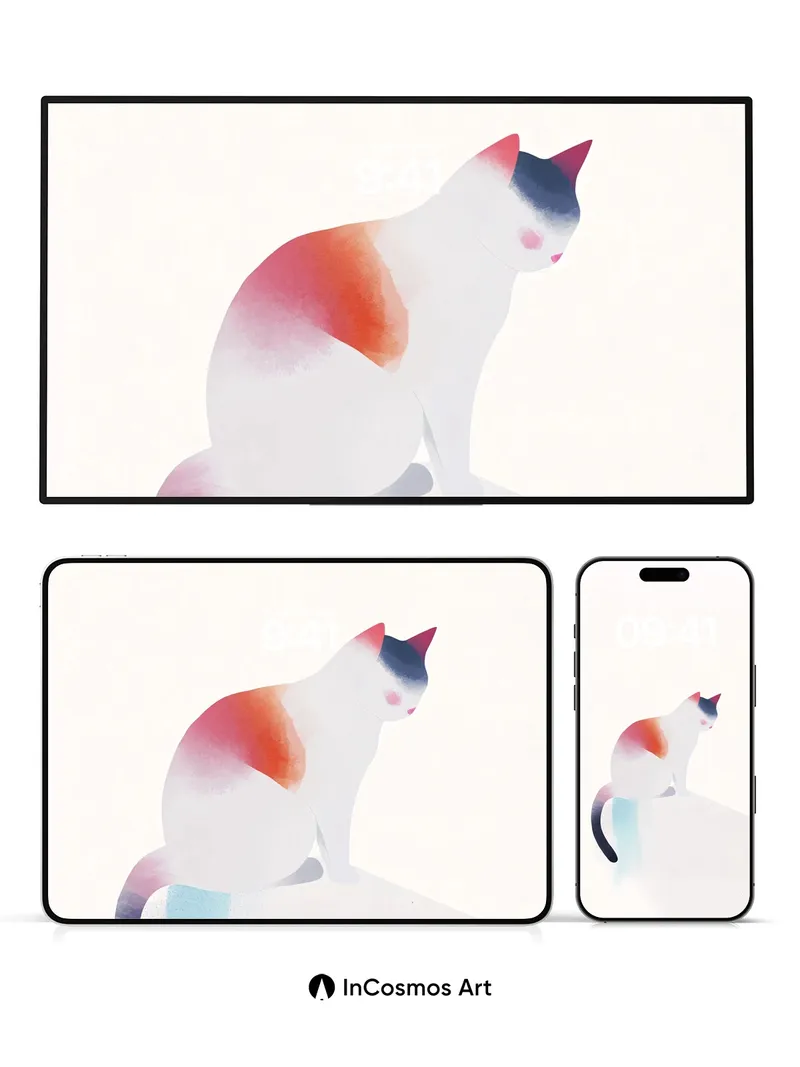 Serene Watercolor Cat Wallpaper with Ethereal Hues