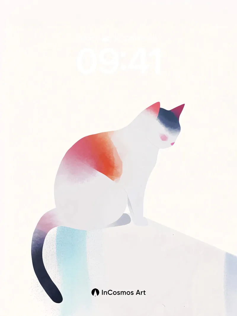 Serene Watercolor Cat Wallpaper with Ethereal Hues