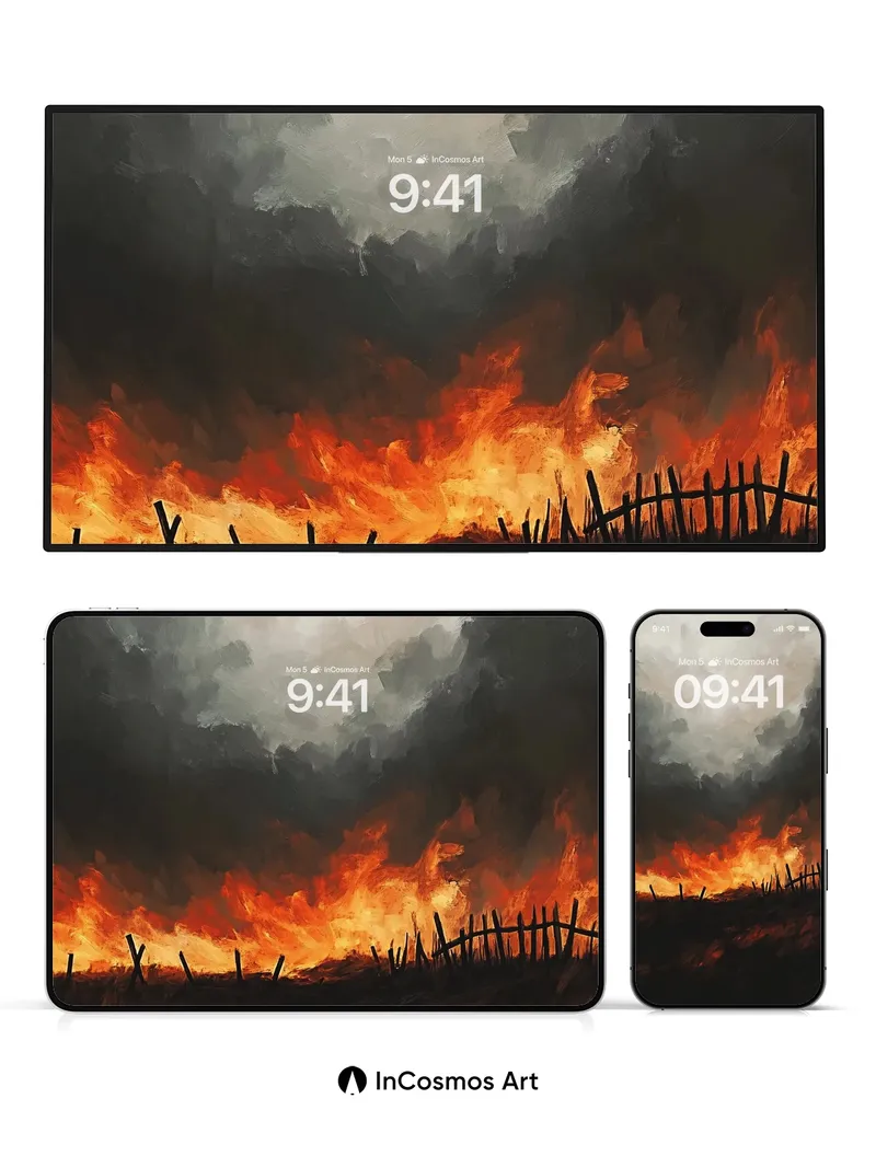 Crimson Horizon Wallpaper with Ashen Skies