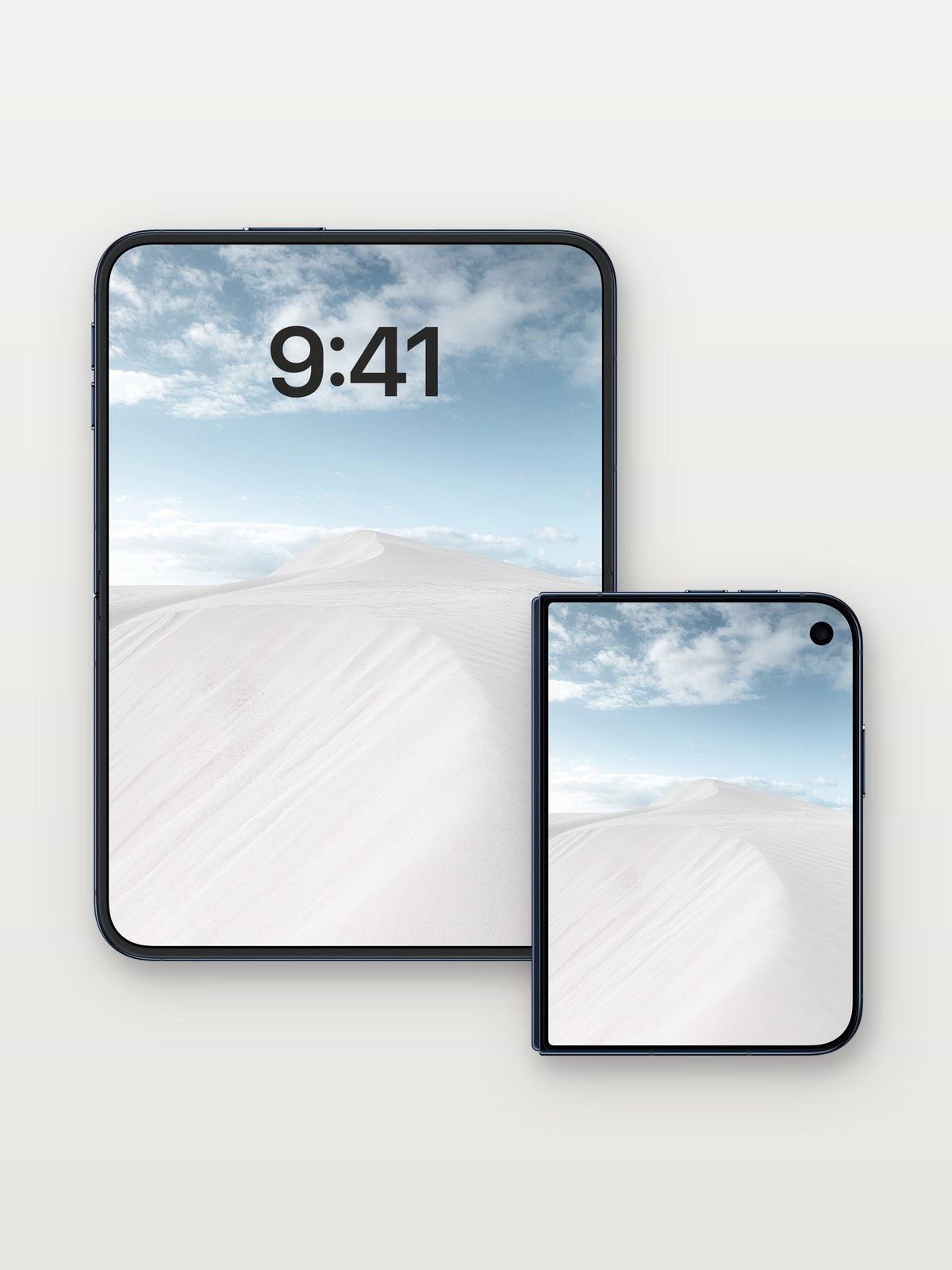 Serenity Dune Wallpaper with Whispering Ripples on iPhone Duo, open and closed