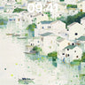 Serene Watercolor Village Wallpaper with Floating Light wallpaper for iPhone, iPad & Mac