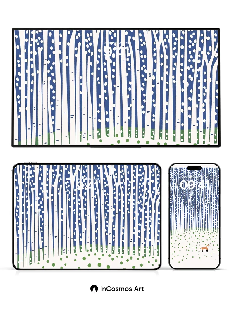 Whispering Birch Wallpaper with Fox Solitude