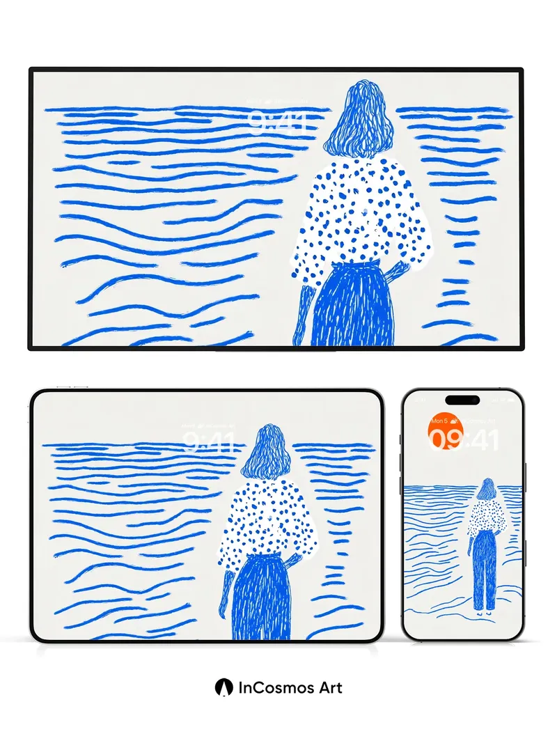 Serenity Sea Wallpaper with Polka-Dot Silhouette