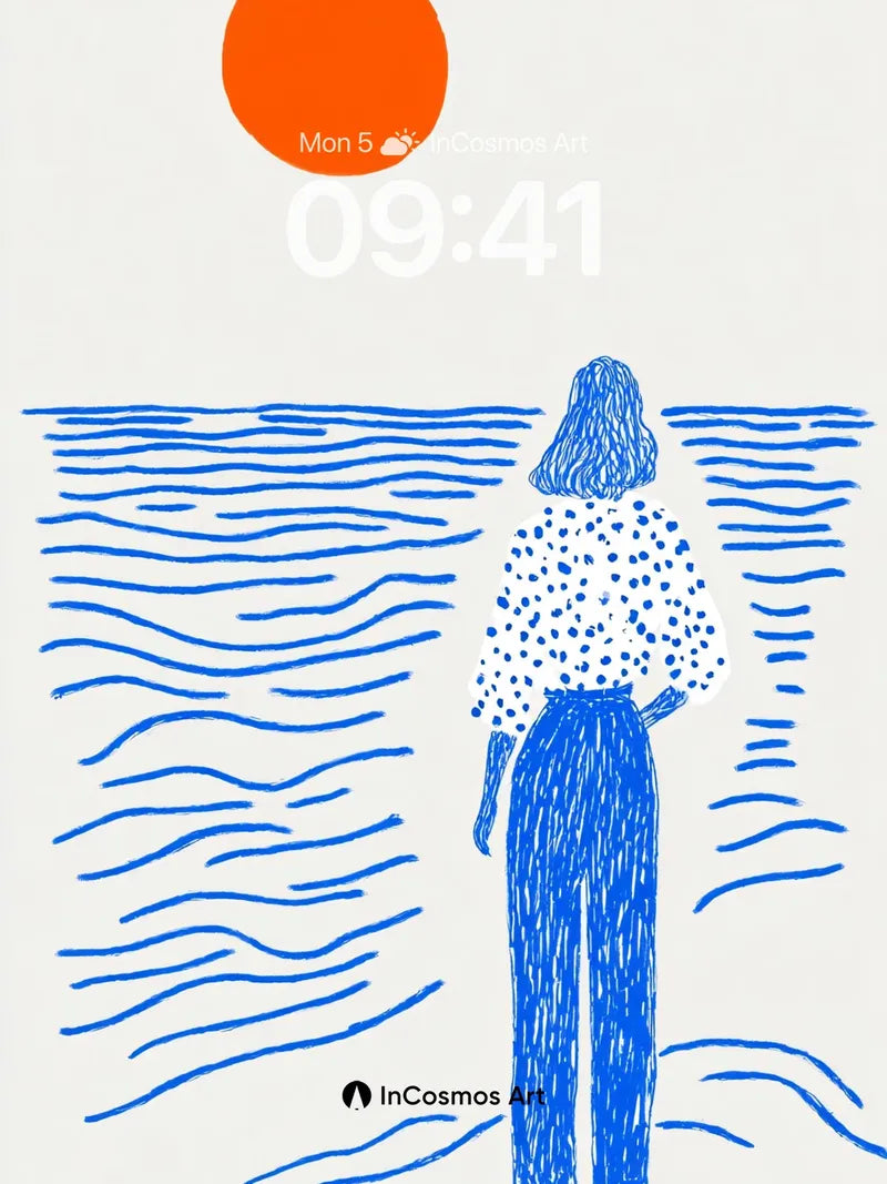 Serenity Sea Wallpaper with Polka-Dot Silhouette