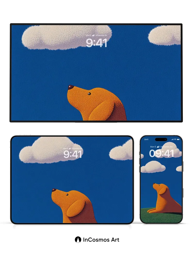 Serenity Pup Wallpaper with Fluffy Clouds