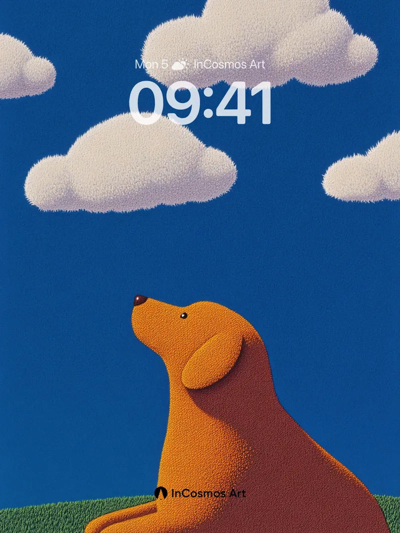 Serenity Pup Wallpaper with Fluffy Clouds