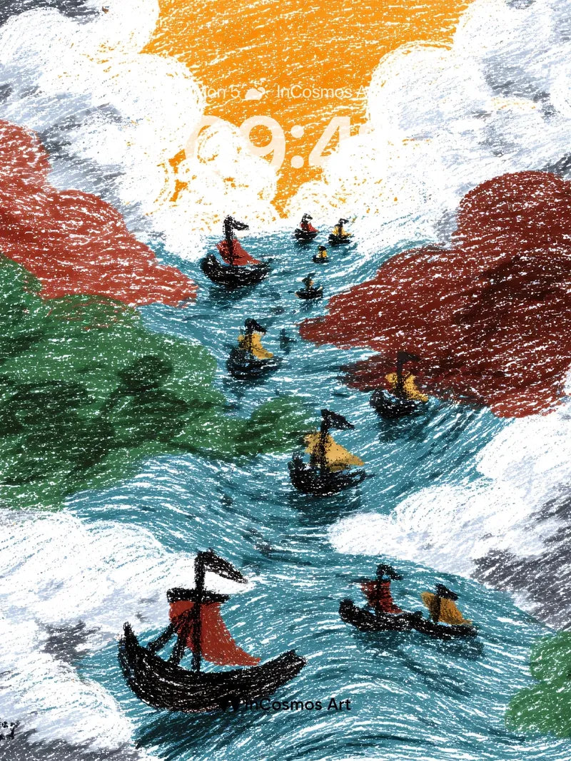 Crimson Current Wallpaper with Floating Vessels wallpaper for iPhone, iPad & Mac