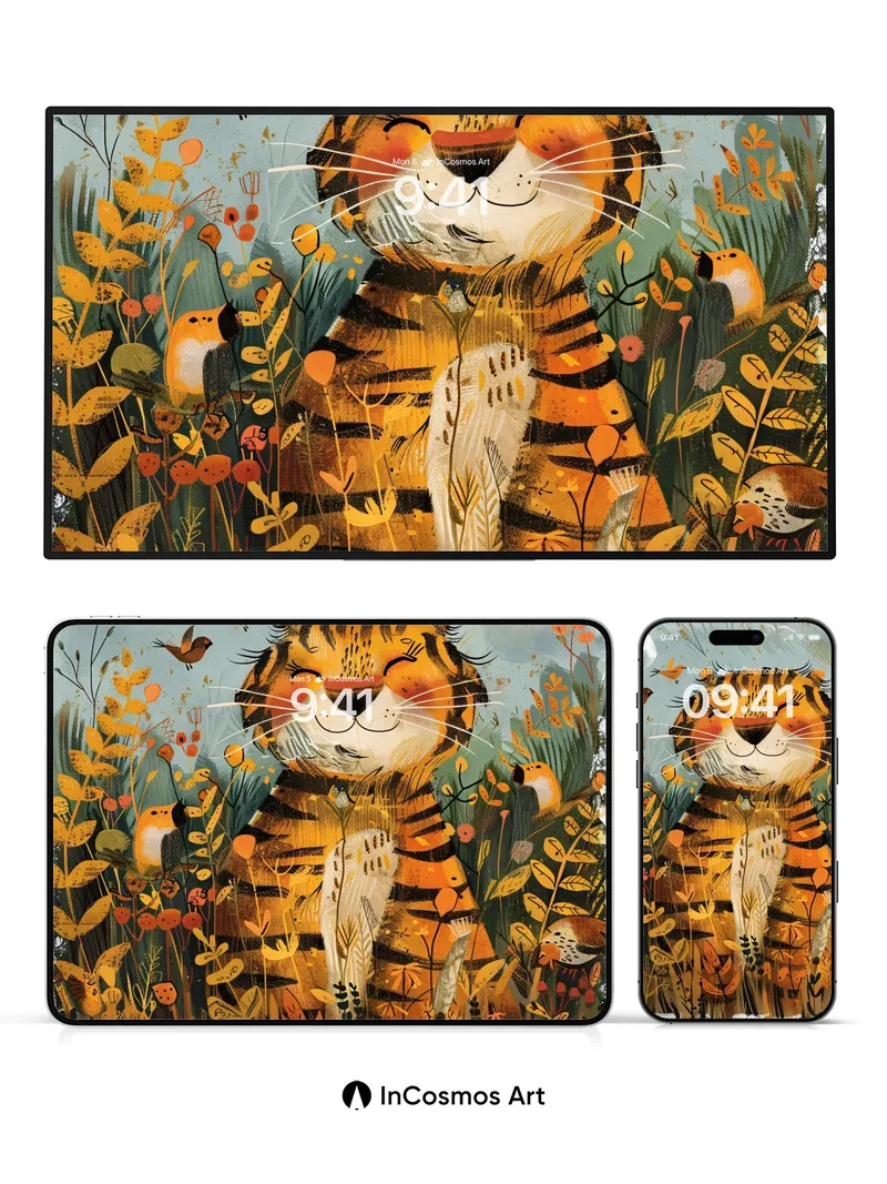 Whimsical Tiger Wallpaper with Feathered Hush