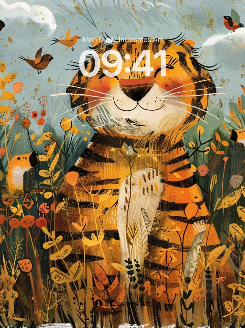 Whimsical Tiger Wallpaper with Feathered Hush