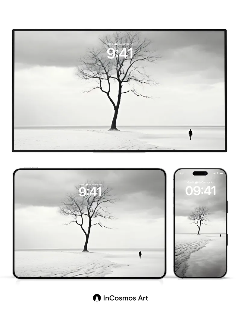 Solitude Tree Wallpaper with Frozen Horizon