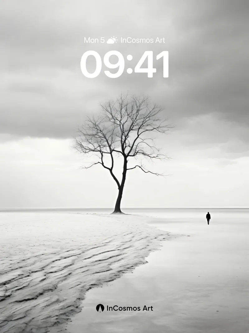 Solitude Tree Wallpaper with Frozen Horizon