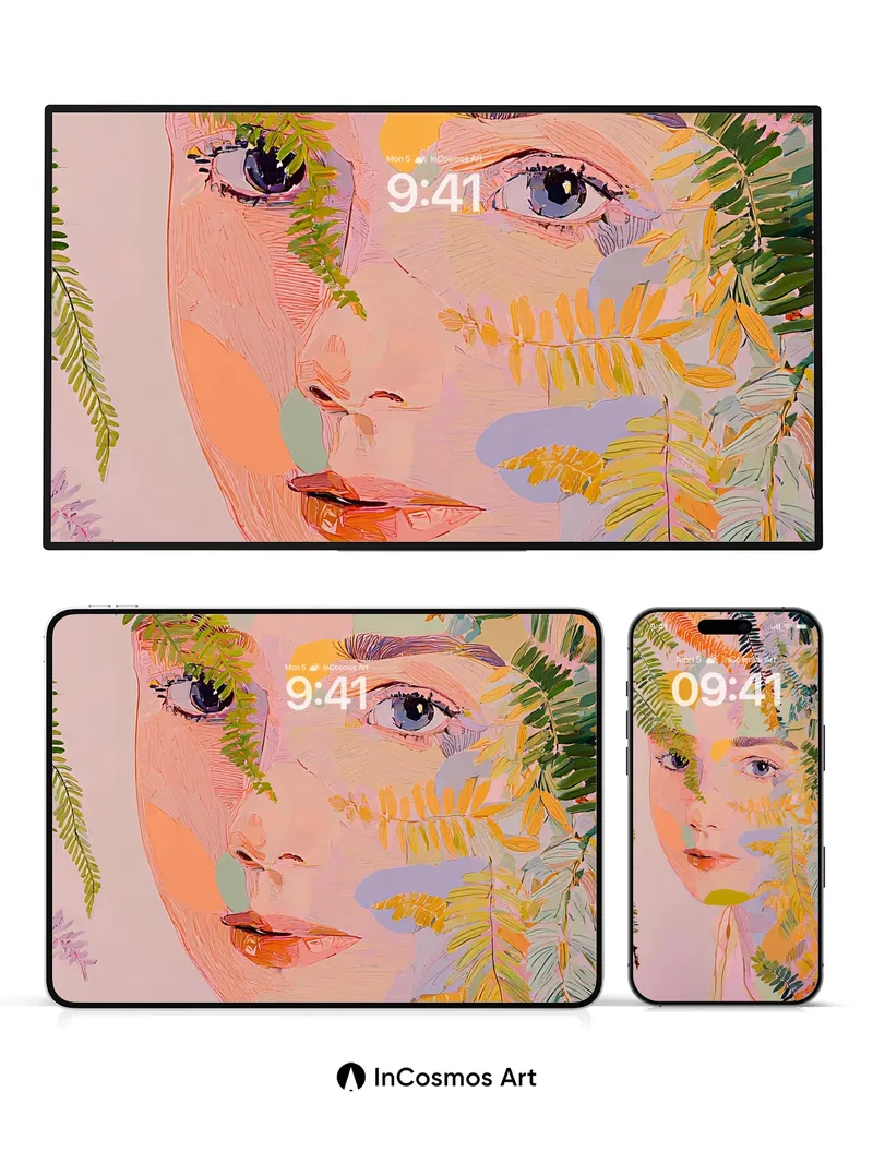 Whispering Ferns Wallpaper with Ethereal Gaze