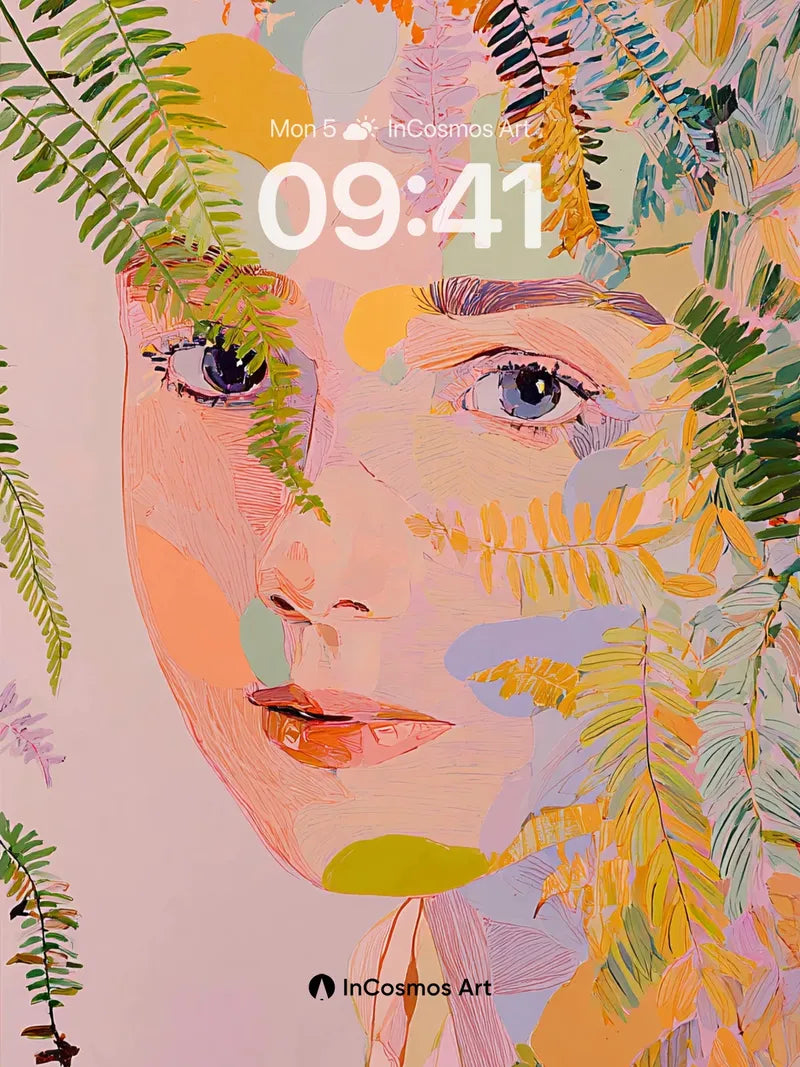 Whispering Ferns Wallpaper with Ethereal Gaze