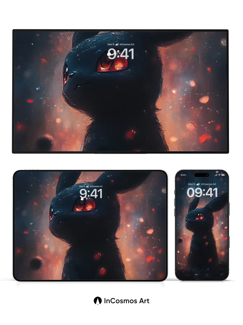 Ember-Eyed Shadow Wallpaper with Cosmic Dust