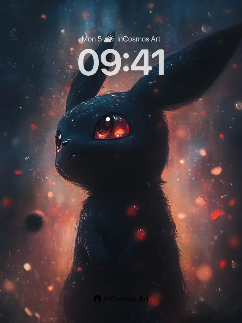 Ember-Eyed Shadow Wallpaper with Cosmic Dust