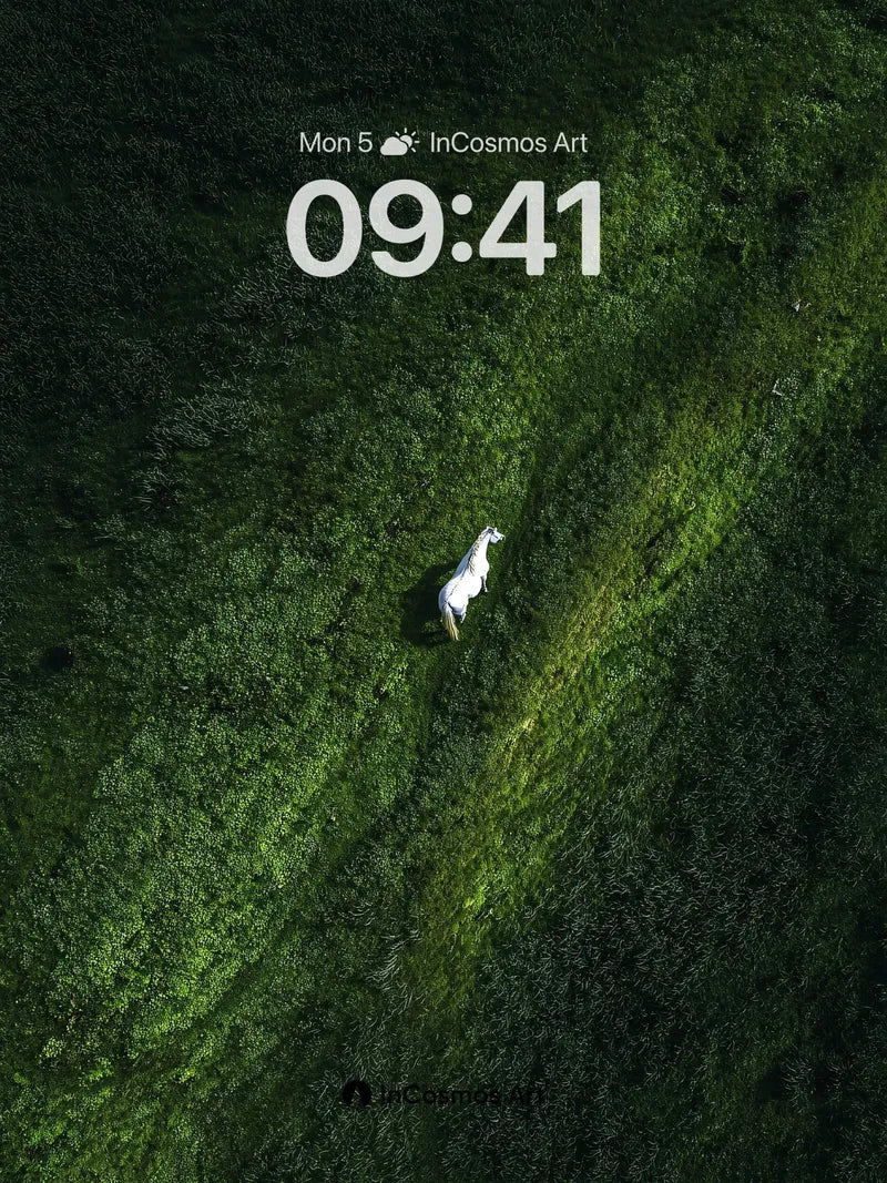 Silent Meadow Wallpaper with Lone White Horse