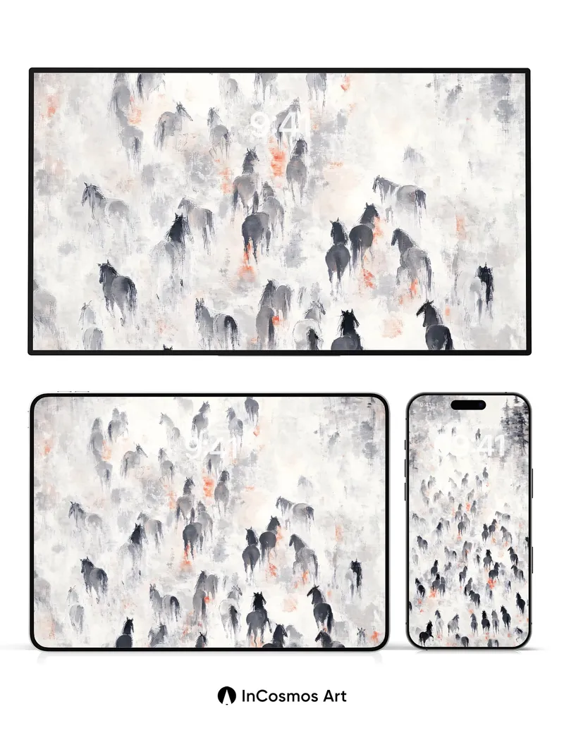 Whispering Herd Wallpaper in Misty Ink