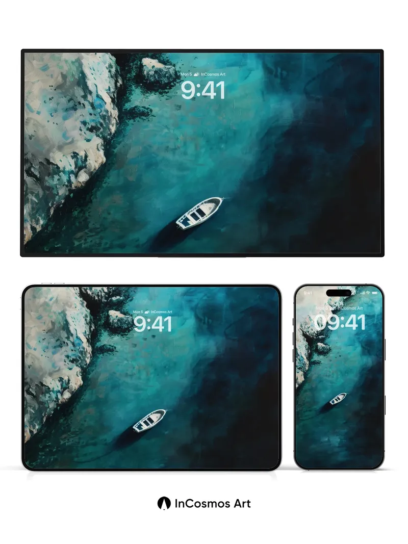 Solitary Drift Wallpaper with Turquoise Depths