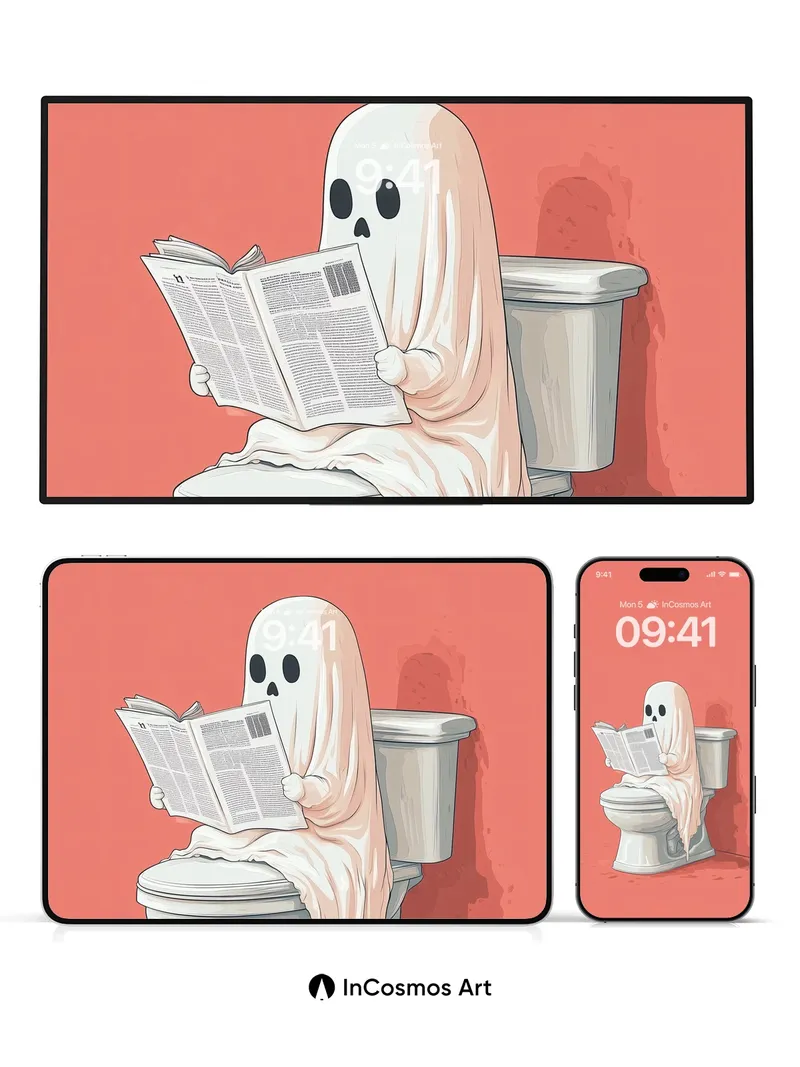 Surreal Ghost Reading Wallpaper with Coral Backdrop